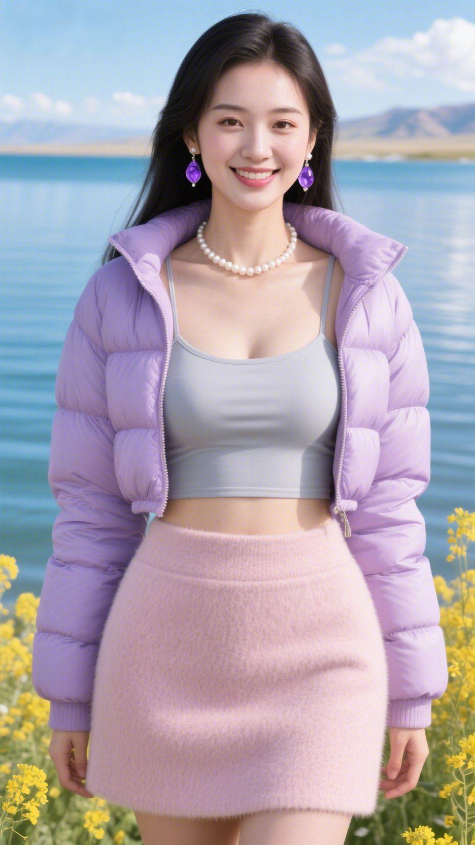 风栖湖畔间湖畔的风携着山野的清宁，漫野的金黄花簇铺展在水天之间，浅紫的衣袂