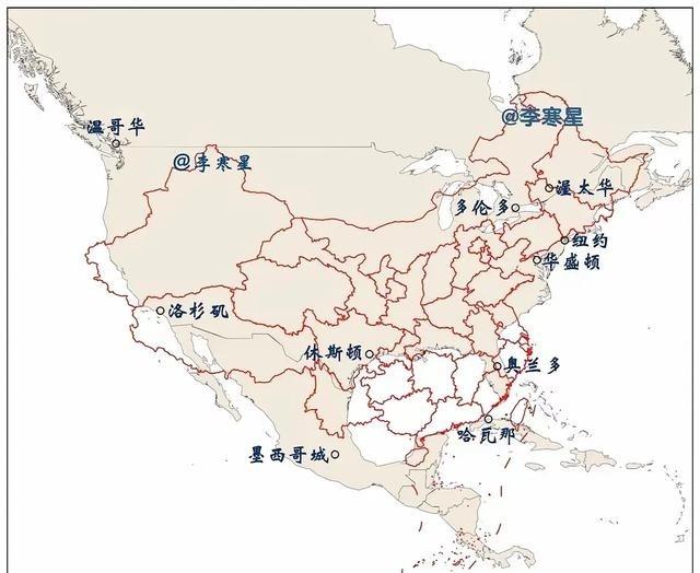 把中国版图按这种方式放到美国地图上，重合之后不难发现，中国轮廓显得比美国本土更宽