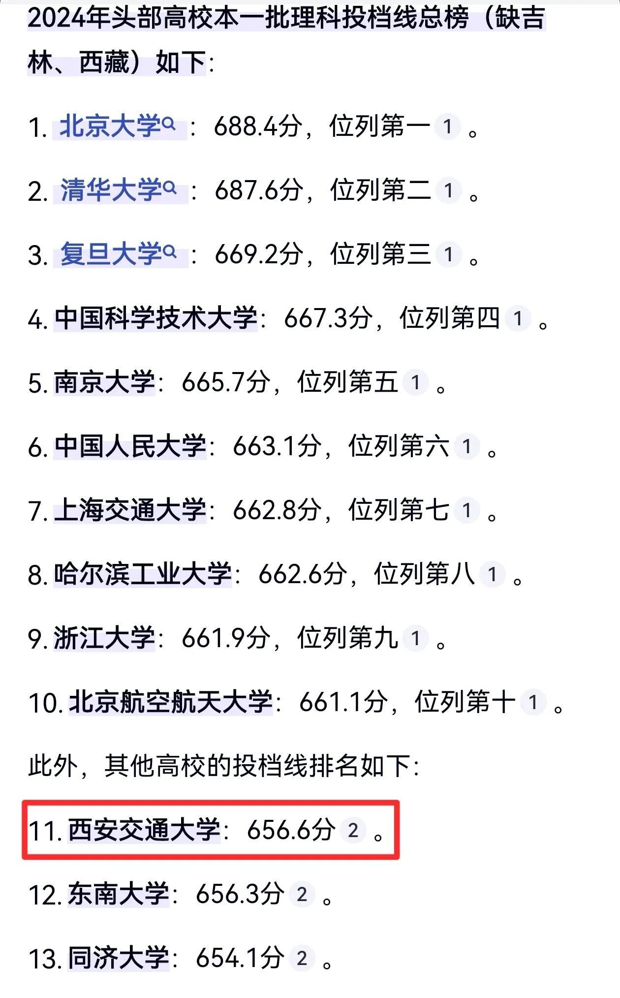 西安交通大学真的是被低估最严重的好大学了，去年理科分数线只排11，比同档次的哈工