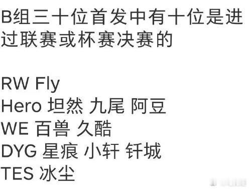 组含金量：共21个冠军（亚军2个），三分之一选手进过决赛今年KPL夏季赛二轮B组