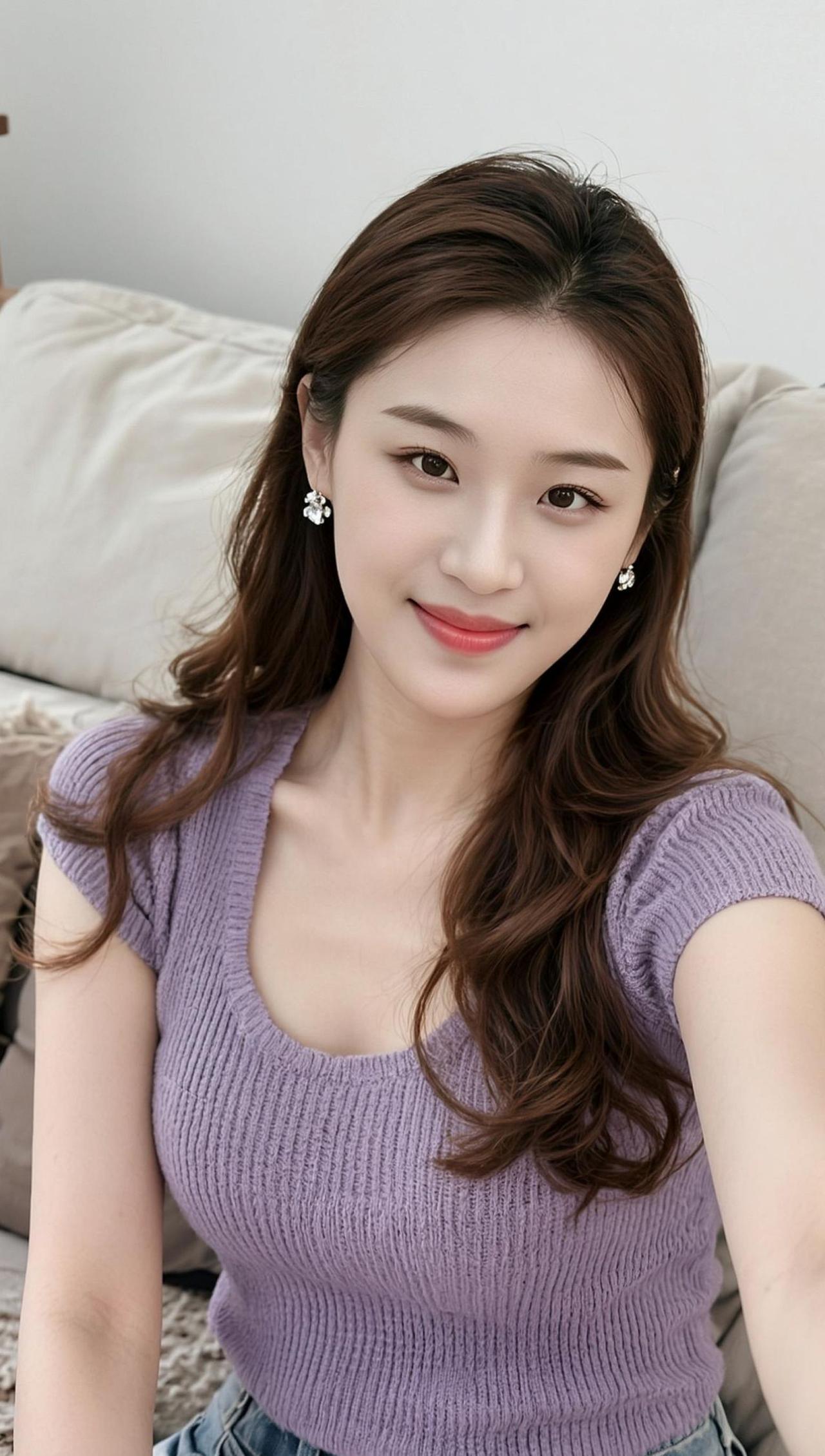 紫罗兰色的温柔，像风拂过发梢的瞬间，轻轻拨动心弦。针织衫的纹理藏着细腻的浪漫，每