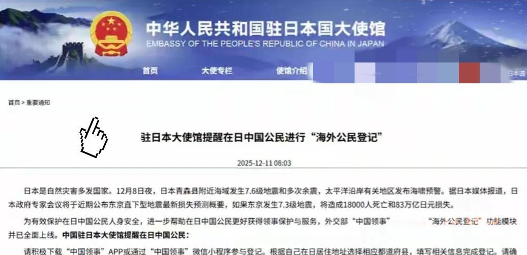 中国开始清点在日华人数量，日本一下子慌了。12月11日，中国驻日本大使馆发布通