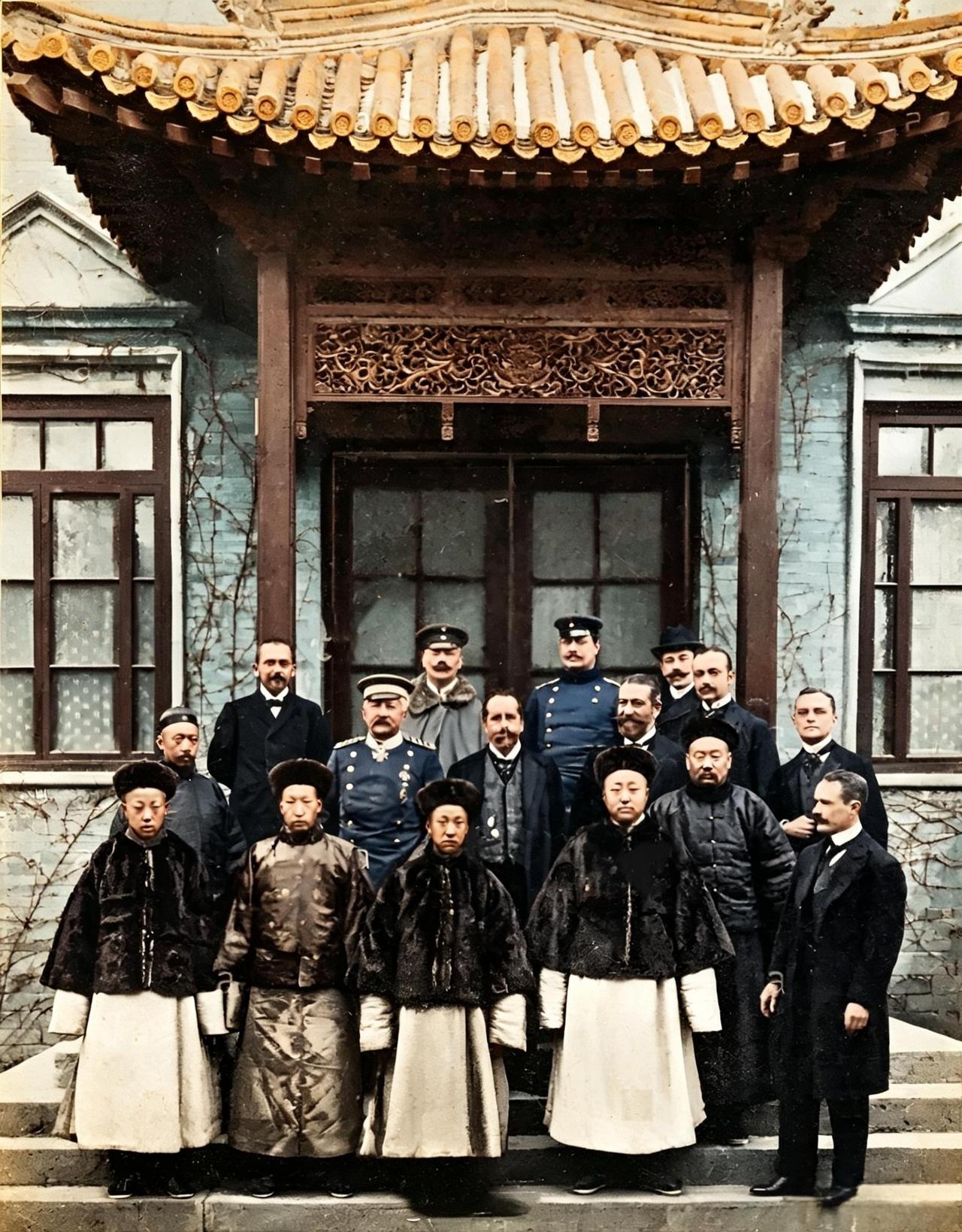 这是一九零一年，醇亲王府三兄弟到德国驻华公使馆道歉。其中年龄最大的载沣也不过才十