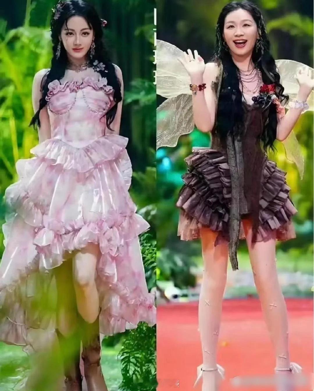 迪丽热巴和金靖把鞋子搞混了吧，换过来就好看多了