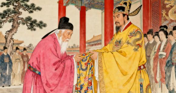 1377年，68岁的宋濂告老还乡。朱元璋感谢他侍候了自己20年，便拿来一块好布料