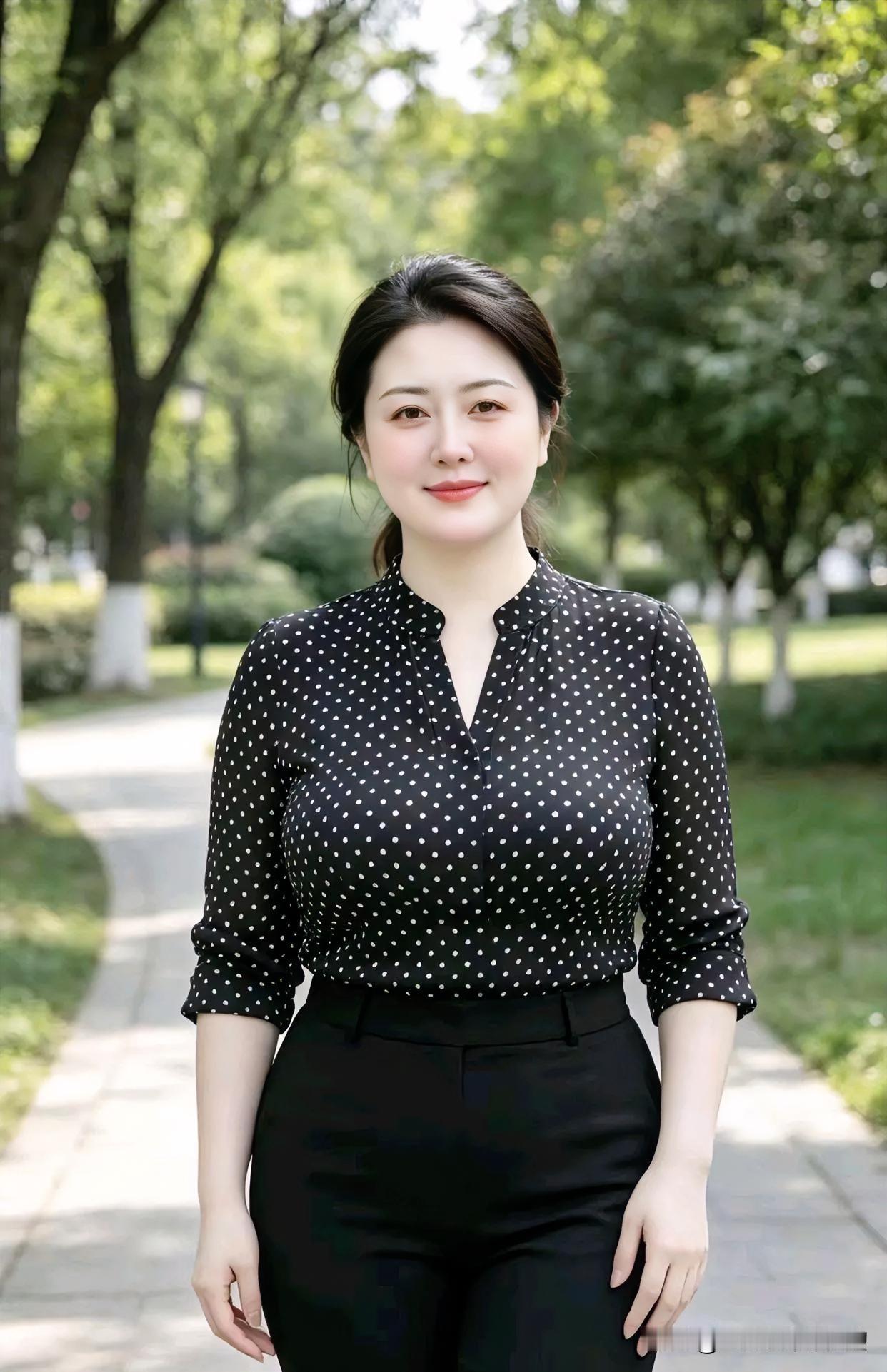 时尚穿搭林荫小径，波点轻舞，温婉从容自成风景。
