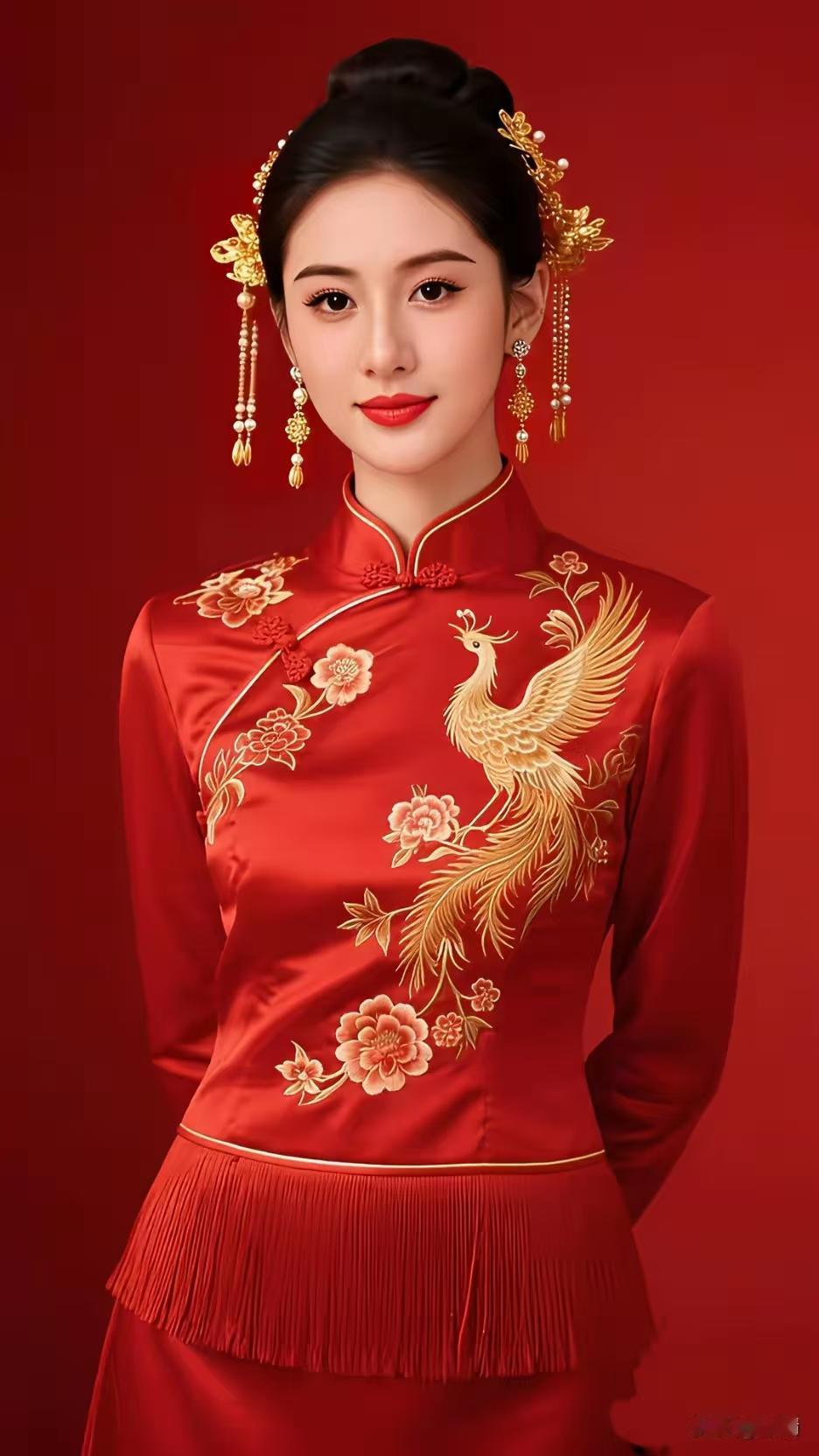 天净沙·凤冠霞帔娇娘凤冠霞帔红妆，旗袍中式华裳。祥瑞千年韵长。娇娘情畅，