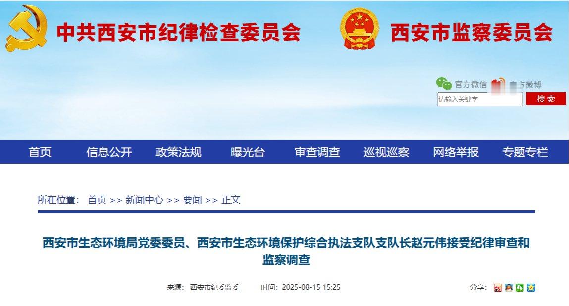 西安市生态环境保护综合执法支队支队长被查