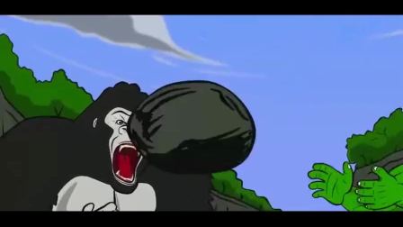 搞笑一幕,小女孩与黑猩猩互动,亲吻黑猩猩[动漫