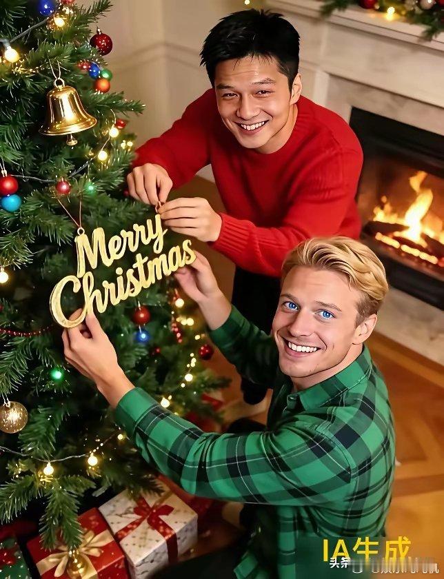 樊振东去波尔家过圣诞节了！波尔早早的在家里的客厅布置了圣诞树，树上挂满了一个个彩