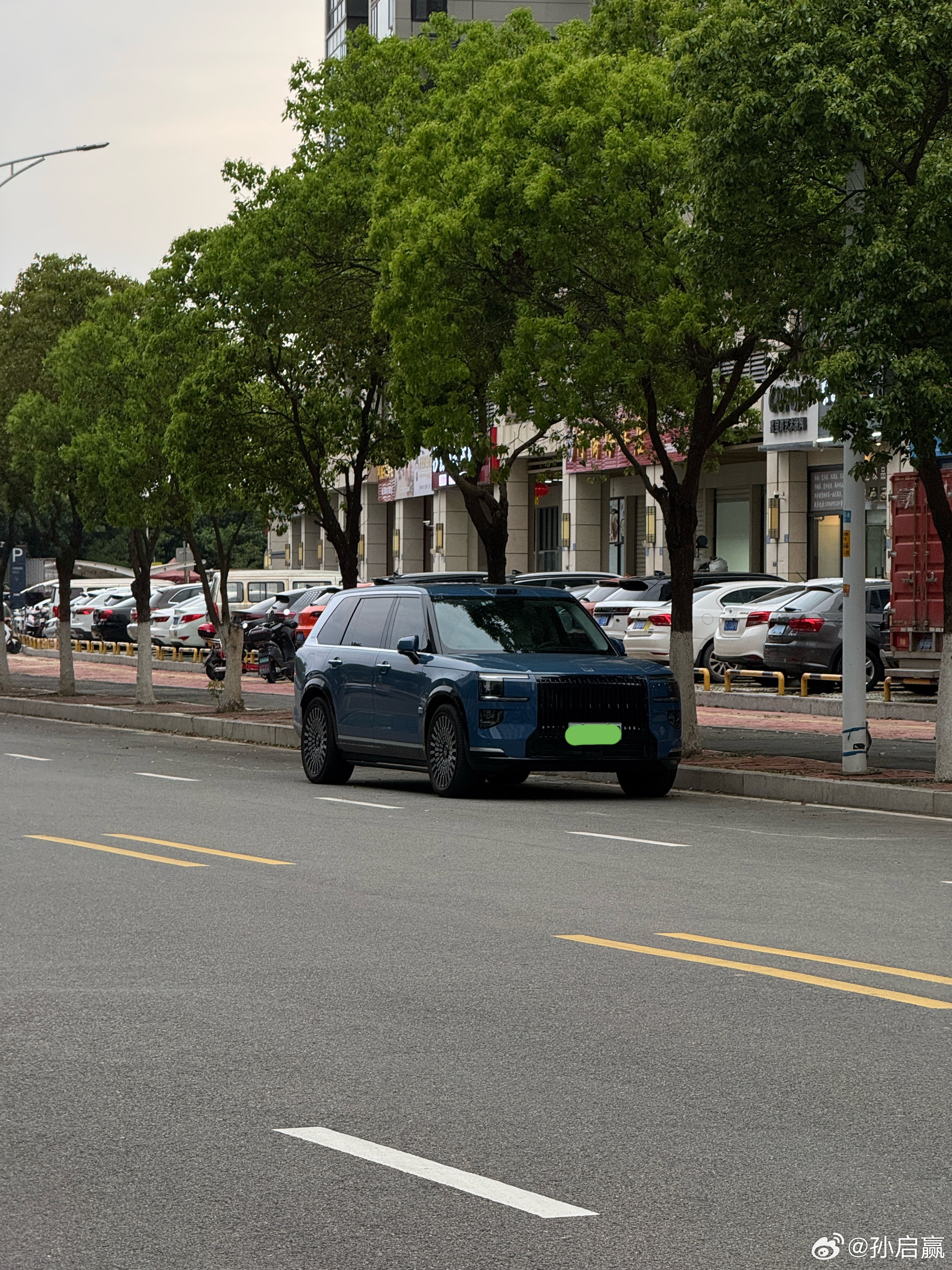 遇到一辆极氪9X，不得不说车主太有品味了，这个深蓝色颜色选的很棒。不过呢总感觉极