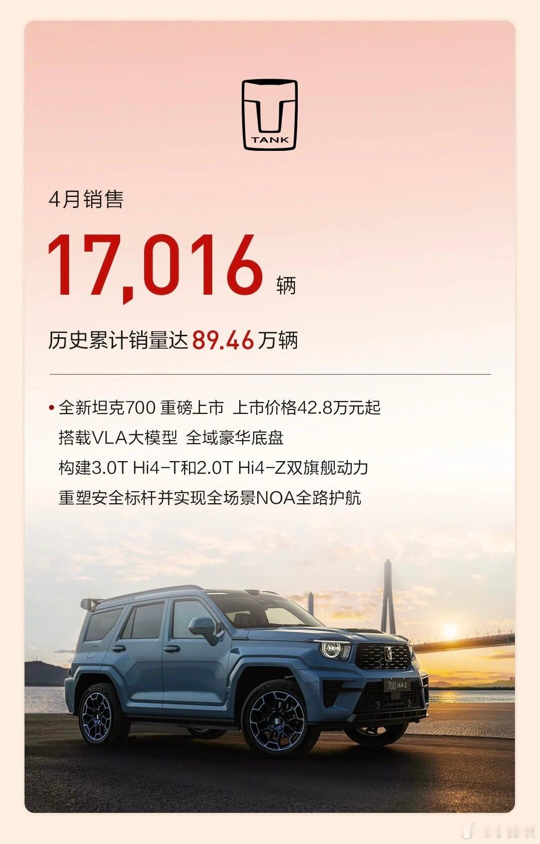 海外销量撑起半边天，坦克首现下滑信号！长城汽车4月销售新车10.63万辆，同比增