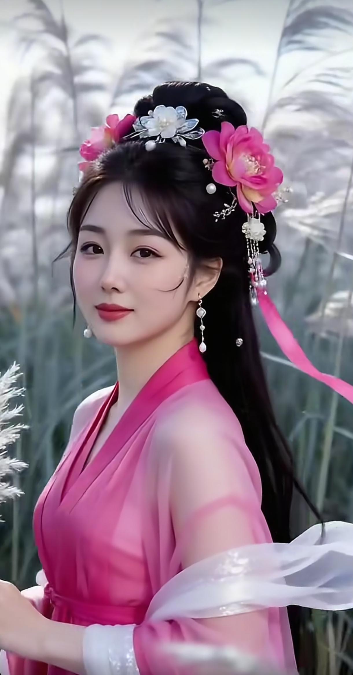 古风少女，粉衣飘飘，花簪点缀，仙气飘飘分享甜美小姐姐随手拍清雅古风发饰古风少