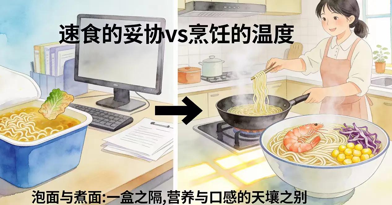 泡面与煮面：一盒之隔，营养与口感的天壤之别同样的面饼，同样的调料包，仅仅因为