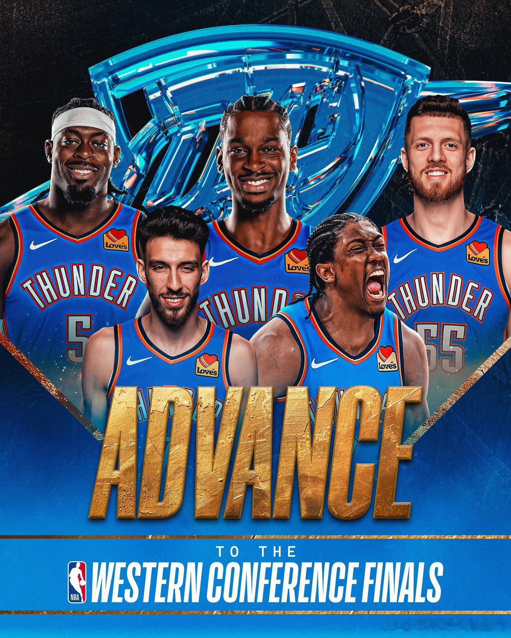 今日NBA西部半决赛，雷霆抢七战胜掘金，大比分4-3淘汰对手，晋级西部决赛！西部