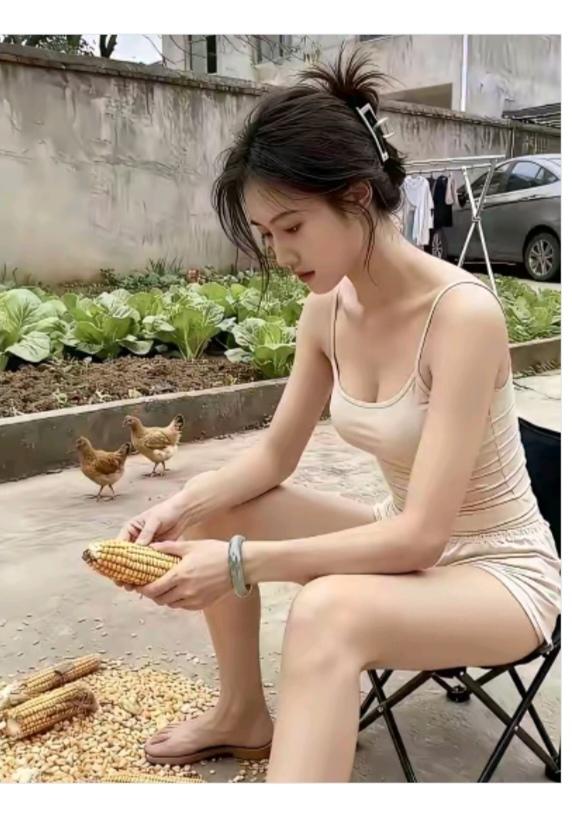 无题美女下班戳苞米；晒干凉透磨面子；掺点白面做馒头；特别好吃有嚼头；再