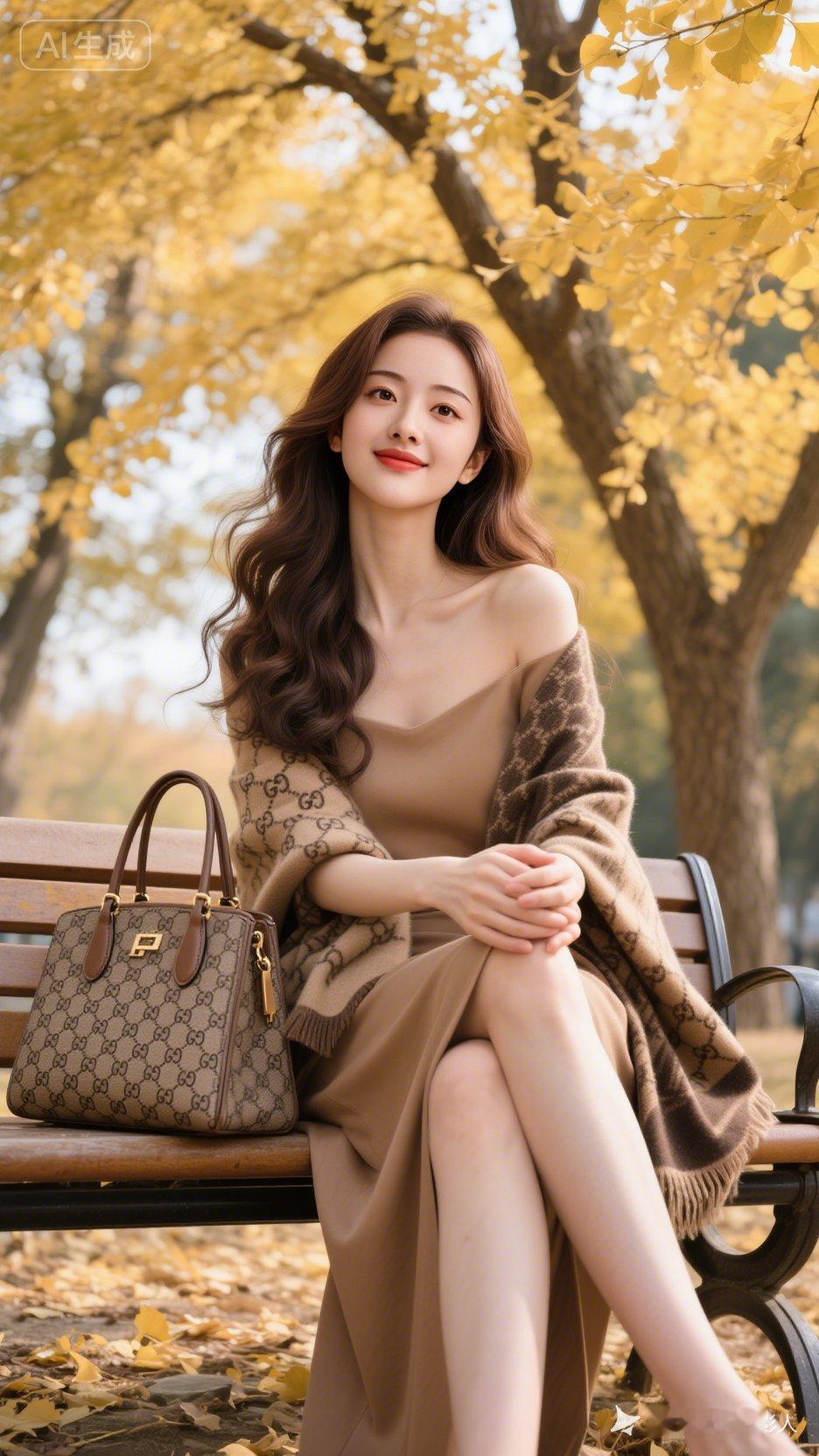 秋日暖阳下的优雅时光，时尚穿搭与自然美景的完美融合。