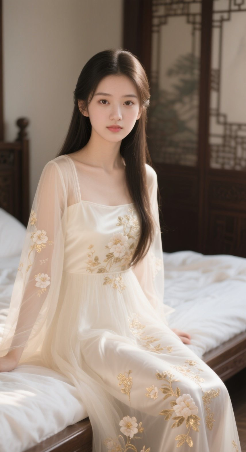 少妇轻着雪纺裙，优雅知性展风华