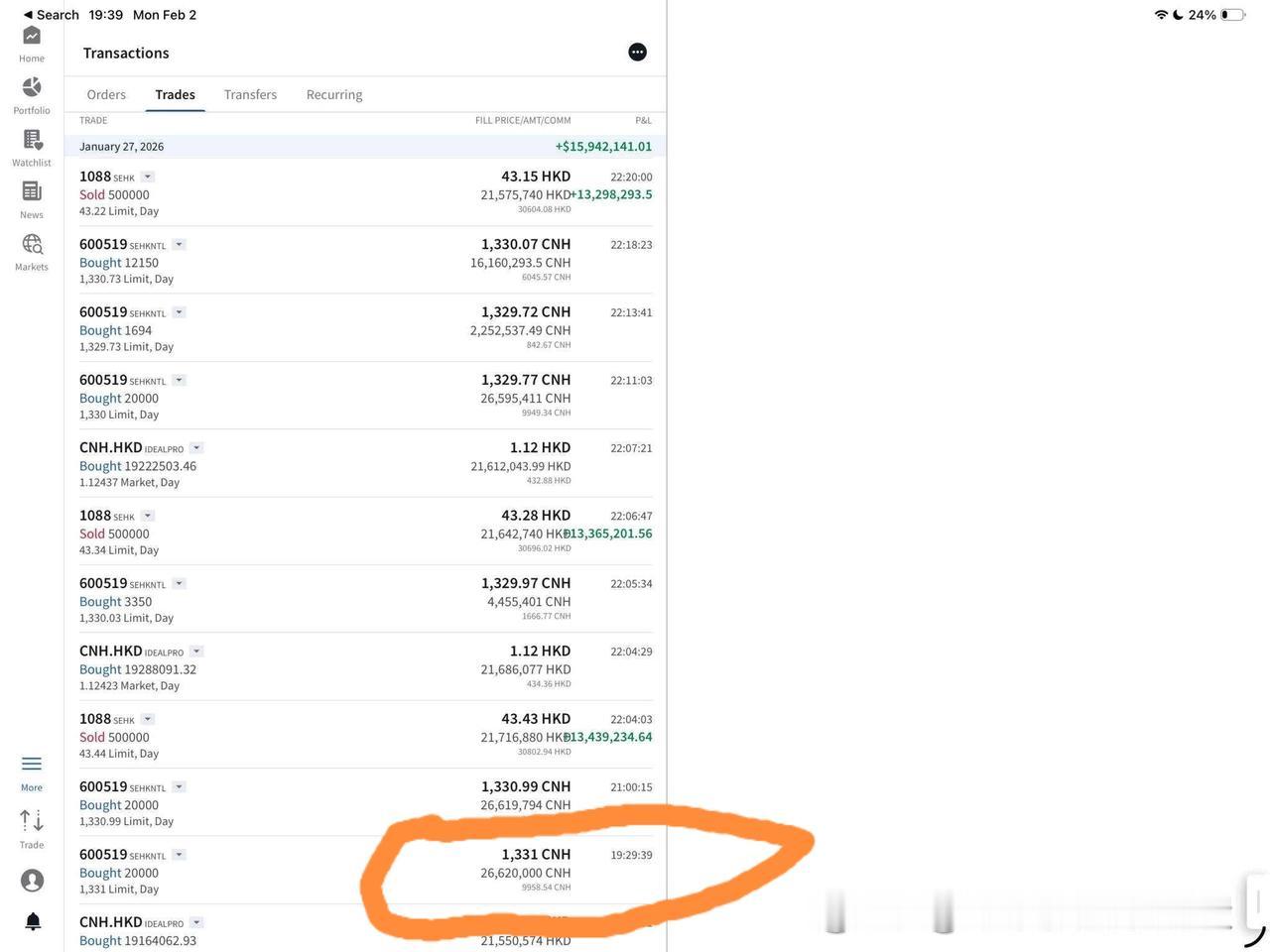 一不小心，咱买入贵州茅台的价格竟然和段大师的买入价一样，都是1331元。段大师