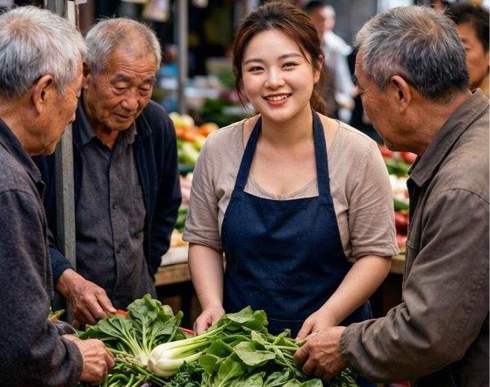 大爷们，她是卖蔬菜的，不是卖“肉”的，唉……