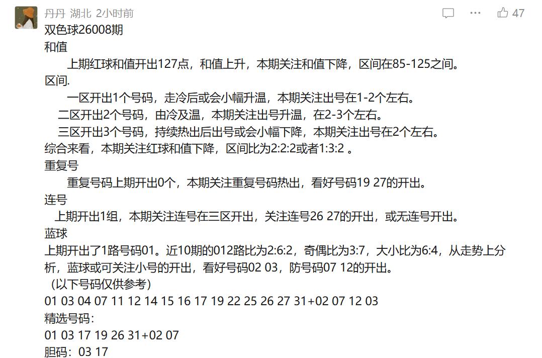 辛丹丹来啦！今晚丹丹4码定蓝：02030712，围绕上期01选了0203