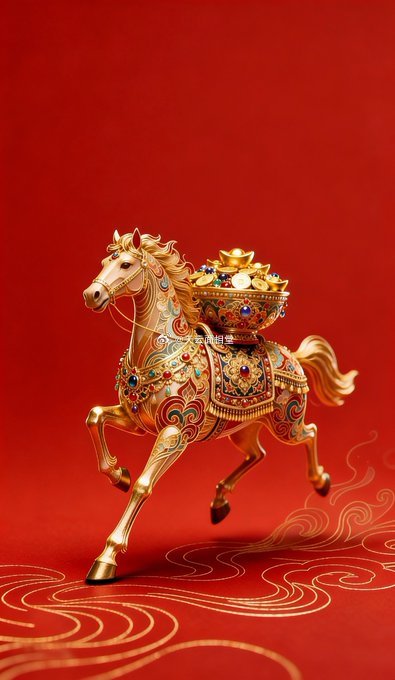 金马送财，富贵花开！追风逐梦，马到成功！