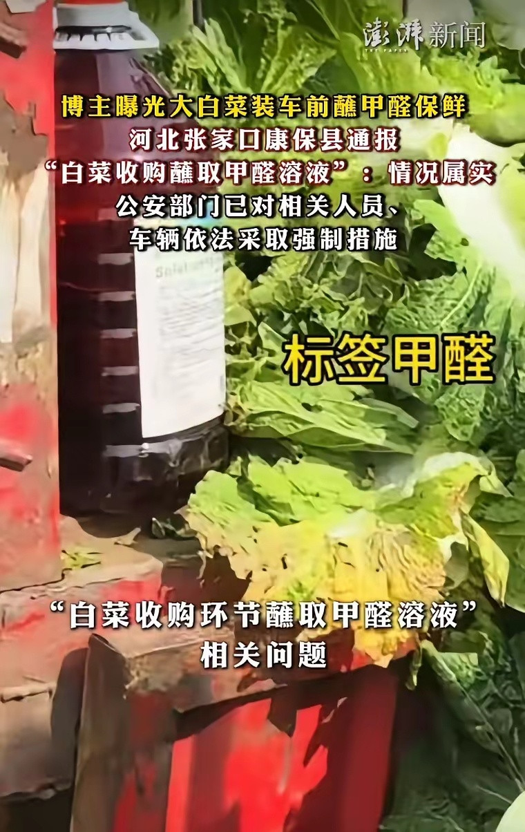 甲醛白菜涉事人员被采取强制措施！