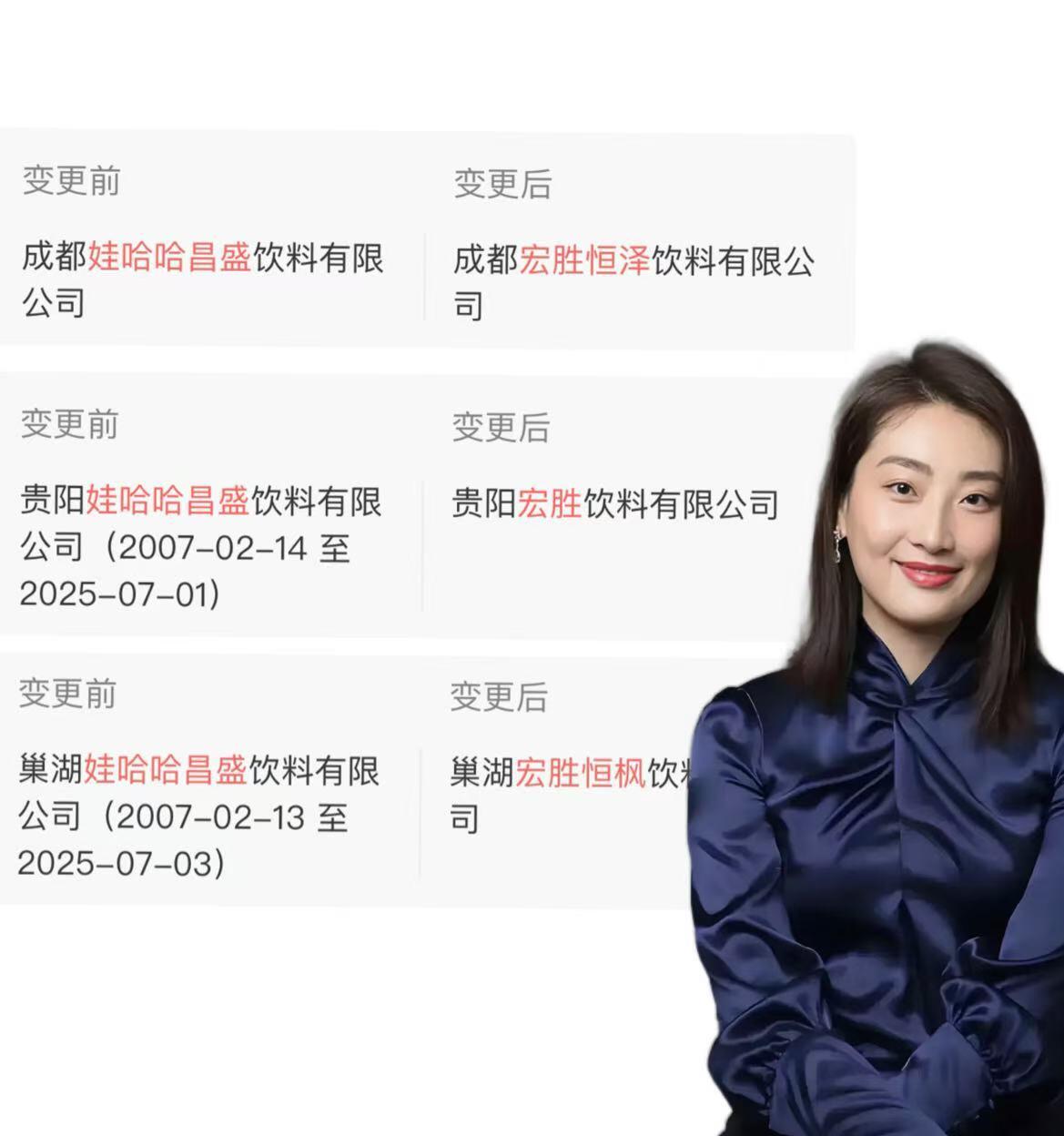 大小姐干得好！直接把昌盛改宏胜了宗庆后给很多子公司起名昌盛，不就是两个儿子继昌、