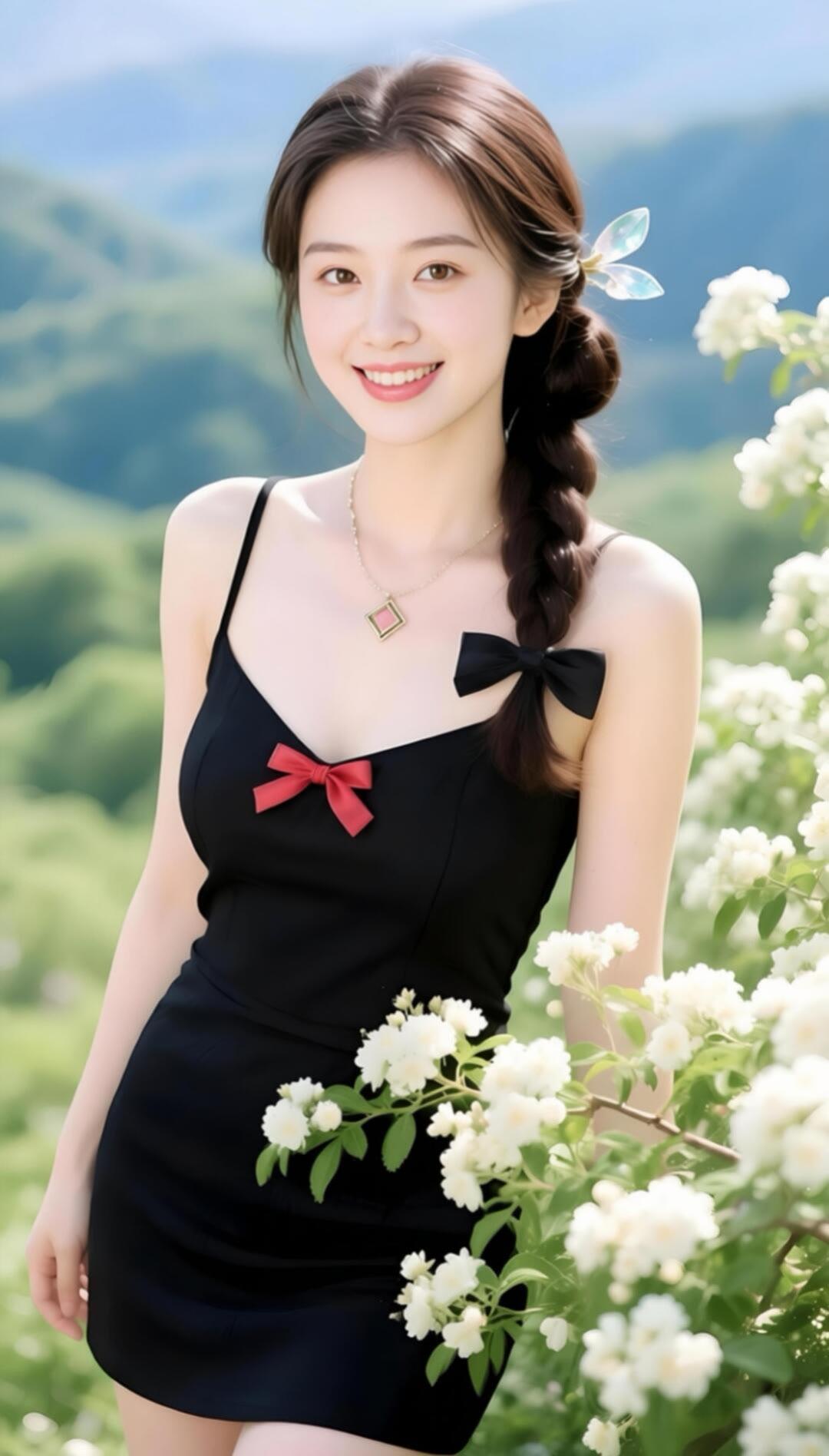 夏日清新穿搭，黑色连衣裙搭配蝴蝶结，甜美又优雅！🌸💖