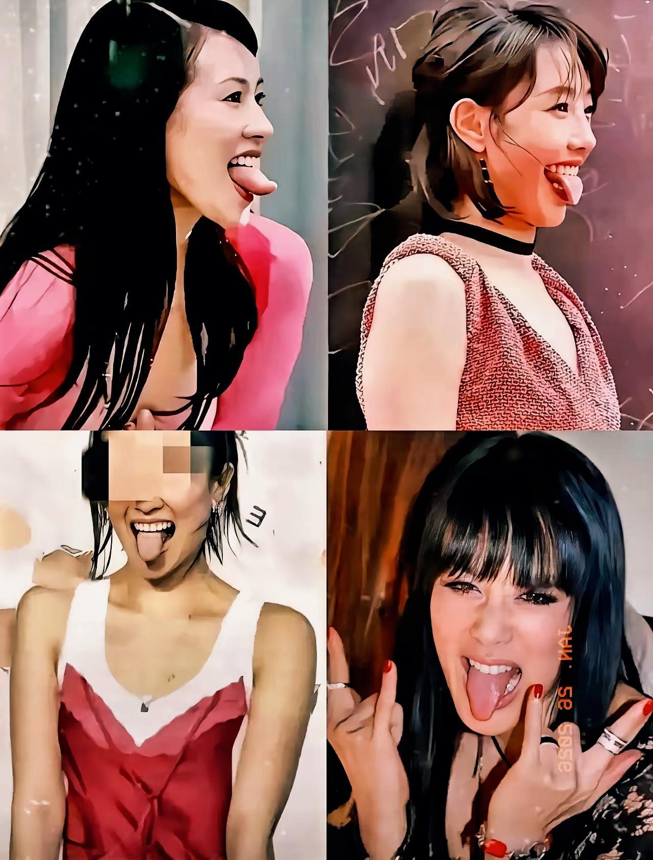 最近刷到个怪事：好些女留学生和女明星总爱对着镜头吐舌头，有的还伸得老长，像在比谁