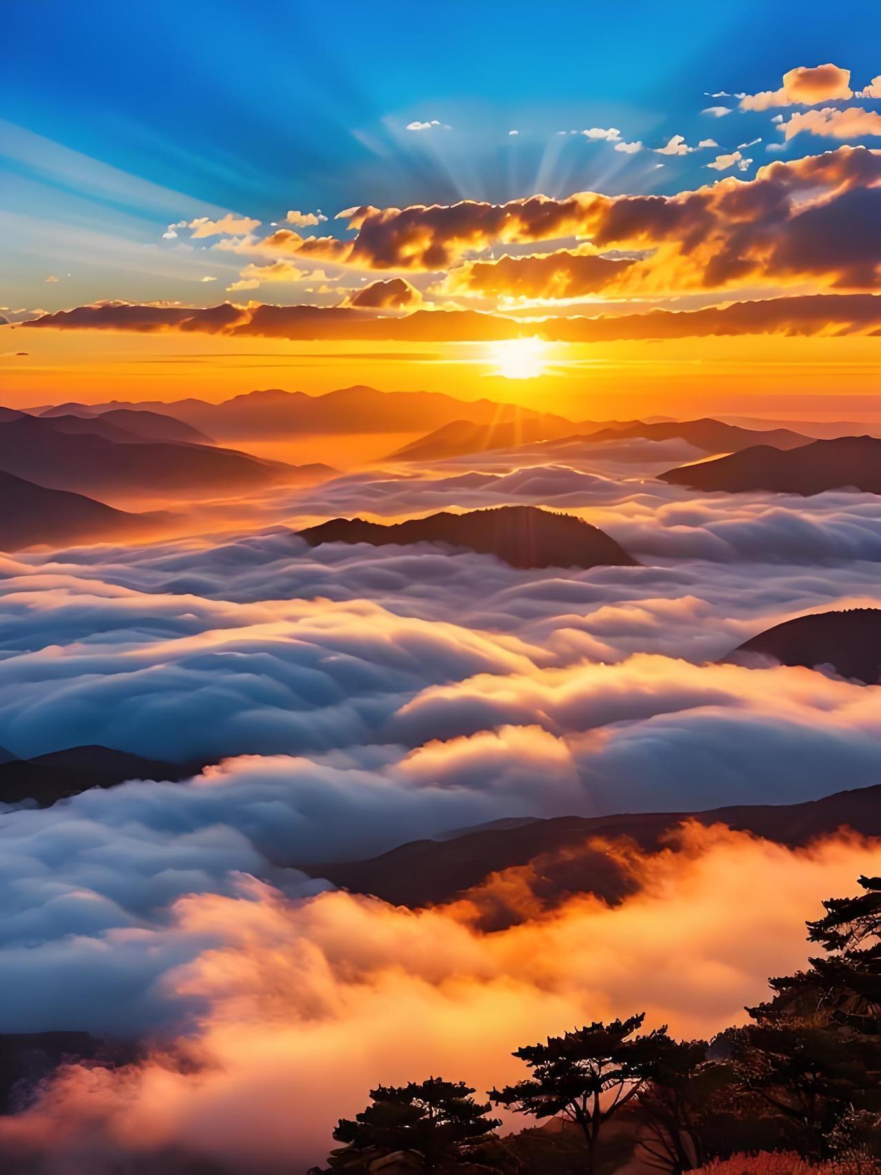 上联：云开世外三千界，下联：日出人间八万年。横批：云开日出