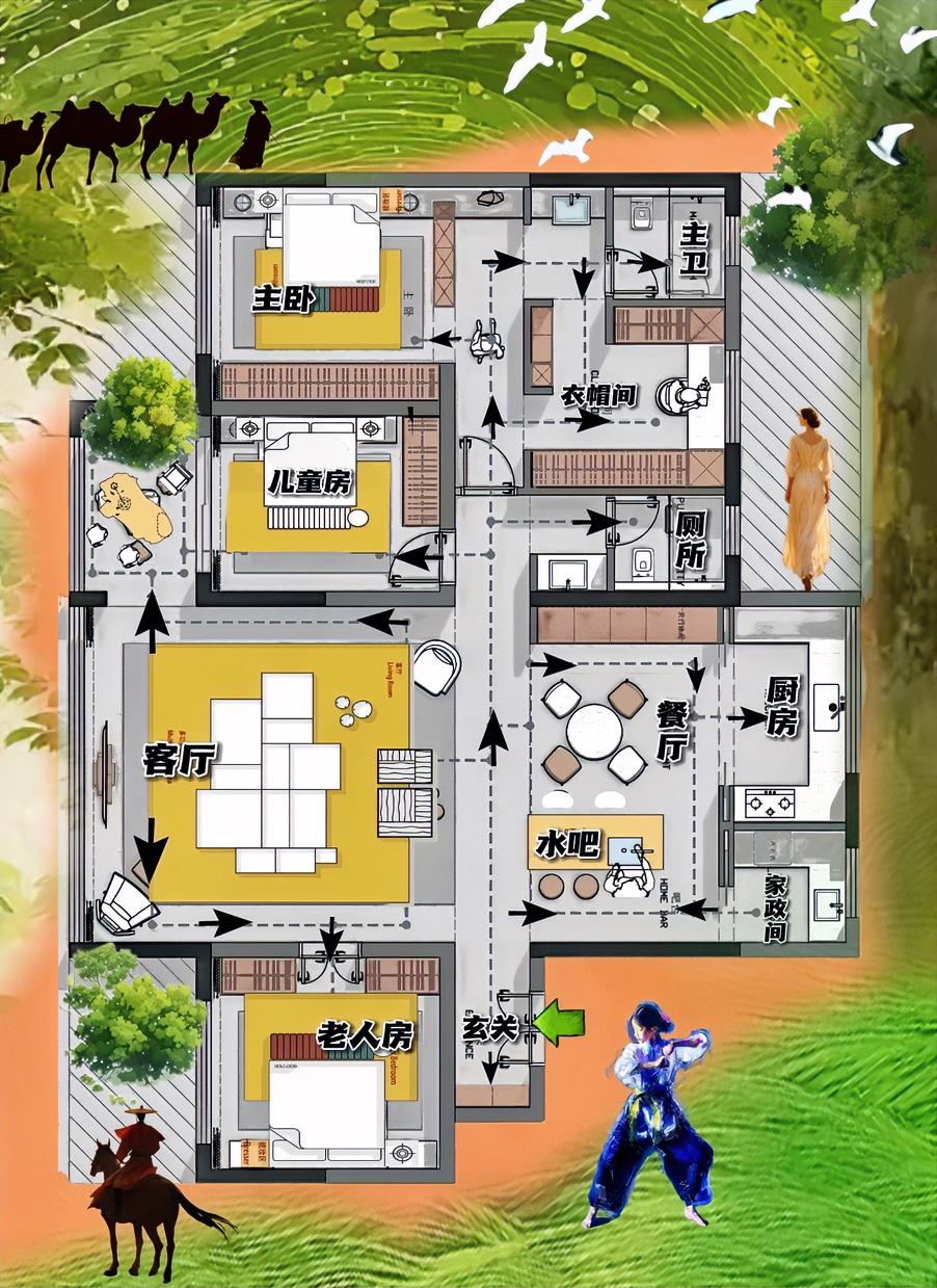 你看三居室，普通的能打脑壳哦！140㎡如同传说，布局看完，动线走的太好了，可以拿