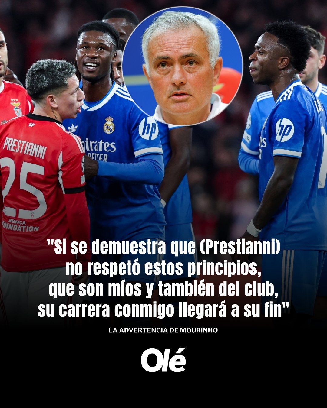 ole的报道，穆里尼奥对普雷斯蒂安尼的警告⚠️🇵🇹🇦🇷本菲卡主帅在新