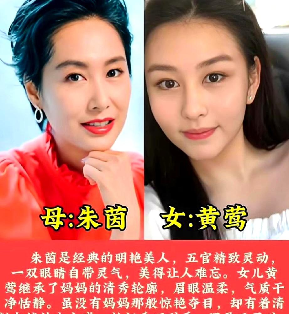 娱乐圈的母女颜值传承，真是“基因”这滤镜开得太狠了。朱茵女儿黄莺，灵动劲儿和甜美