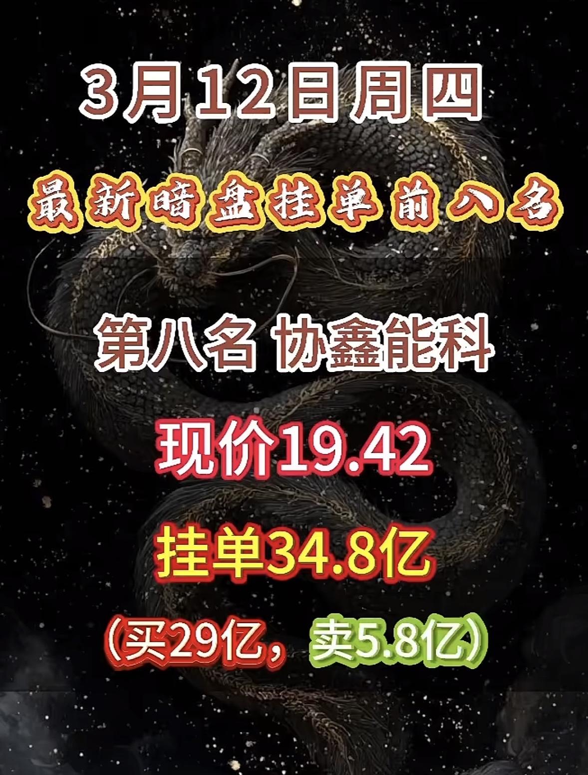 3月12日暗盘隔夜挂单个股梳理现价14，买70亿卖13.6亿。在当天暗盘隔夜