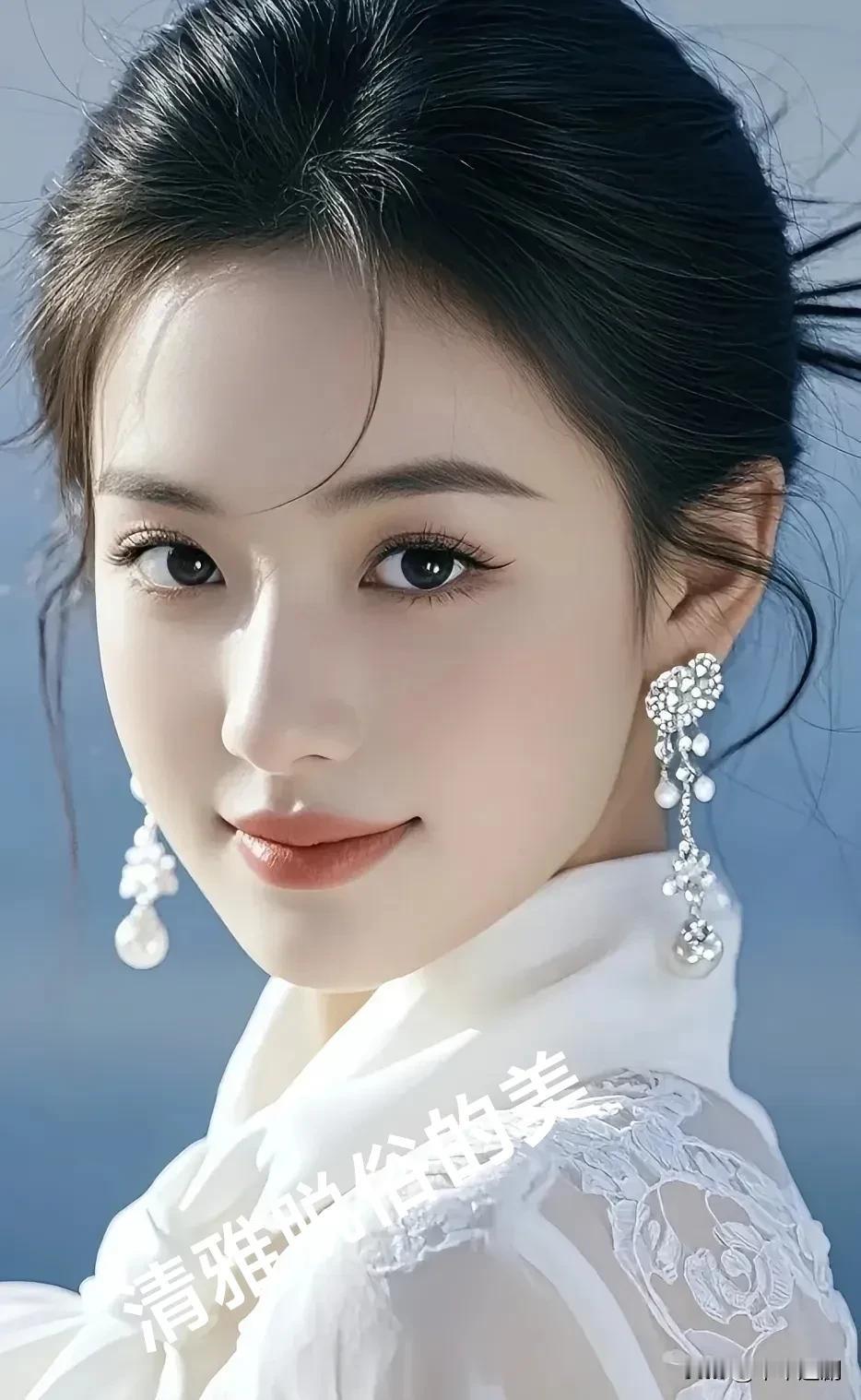 白纱蕾丝衬出纯净，晶钻耳饰漾起流光，她在清透光影里，把清雅脱俗的美演绎得恰到好处