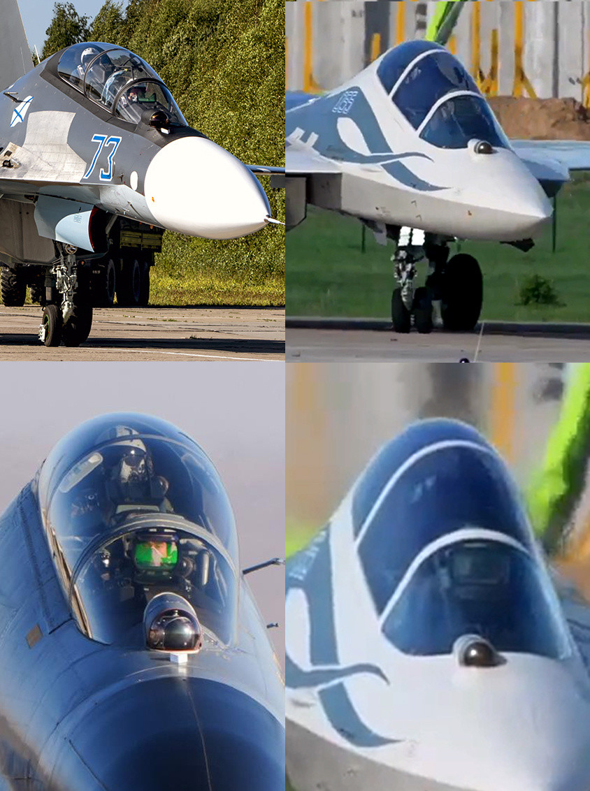 Su-57D和Su-30的座舱对比图机身过度更好，更圆润了，EOTS窗口也更小