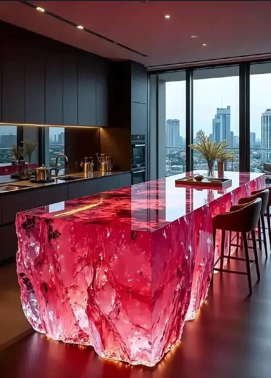 这张桌子是我最满意的一件家具，放在餐厅感觉非常的高大上！尤其是开了灯光更加炫丽，