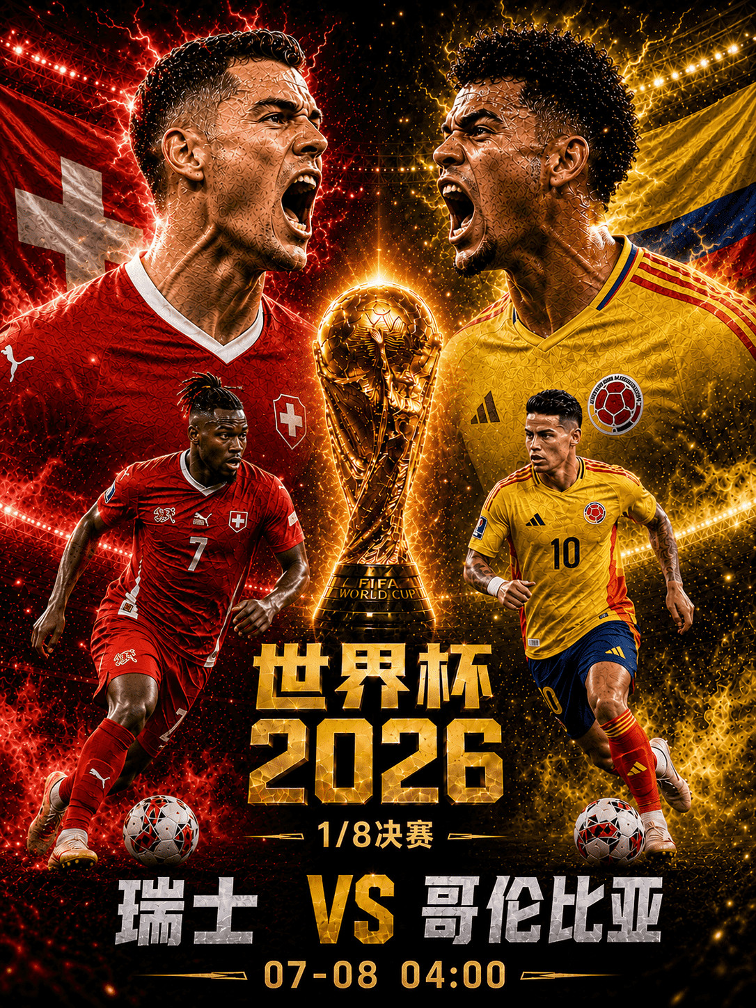 美加墨世界杯瑞士vs哥伦比亚美加墨世界杯1/8决赛⏰比赛时间：7月