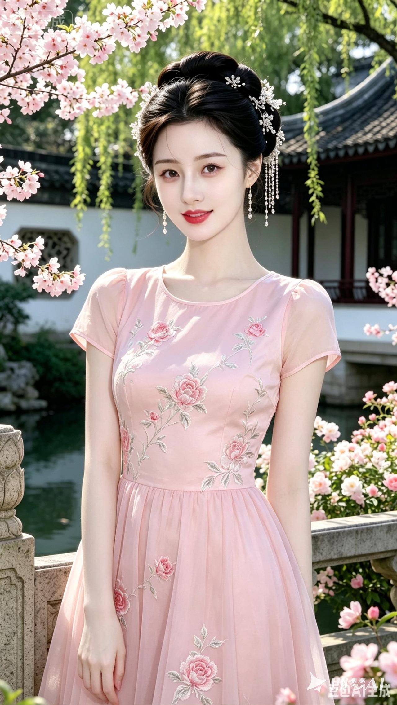 粉嫩少女风，花海中的优雅仙女