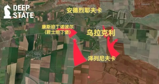 库拉霍沃方向，俄军第39摩步旅进入乌拉克利定居点，并抵达<em>康斯坦丁诺</em>波尔(君士坦丁