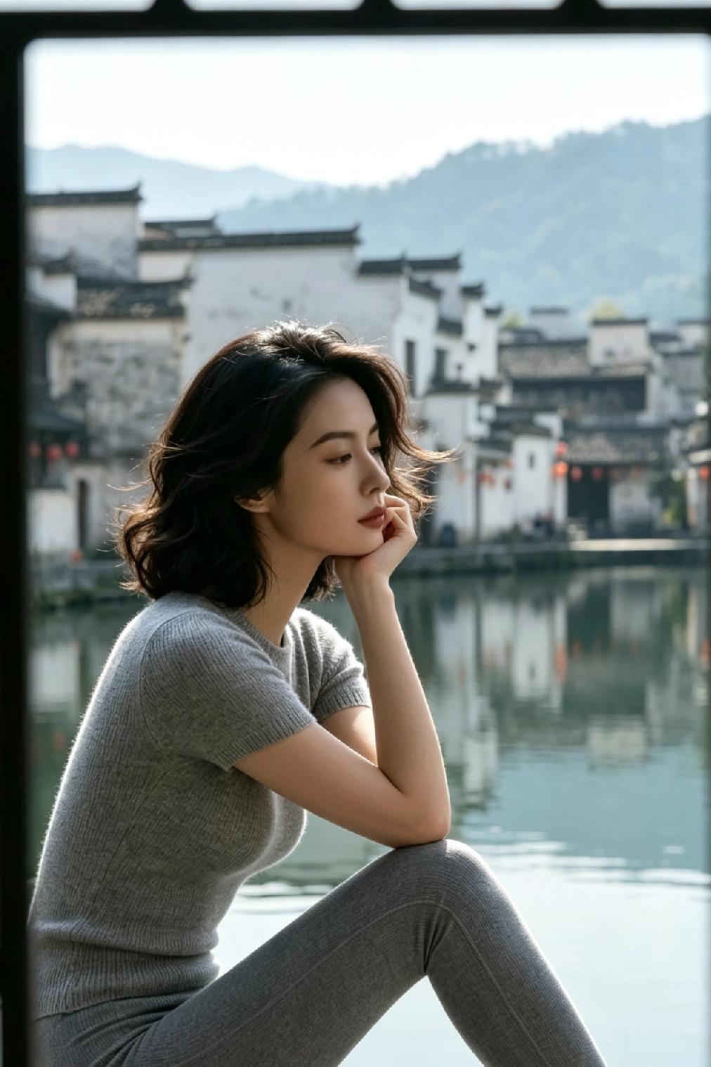 水边静坐思悠远，古镇风韵入画来。