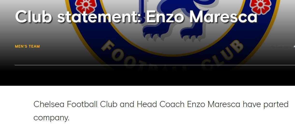 切尔西官方：马雷斯卡下课！切尔西官方写道：在执教俱乐部期间，恩佐带领球队赢得