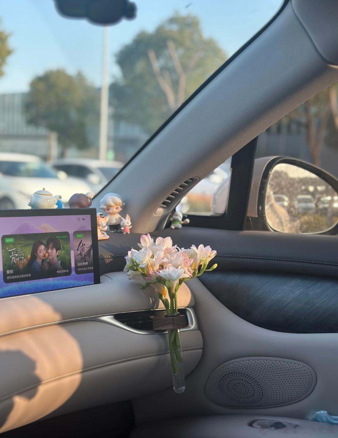 把春天留在了汽车里把鲜花放在空调出风口通勤的路上看到就会很开心