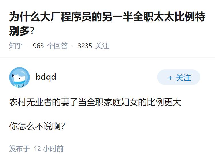 为什么大厂程序员的另一半全职太太比例特别多?