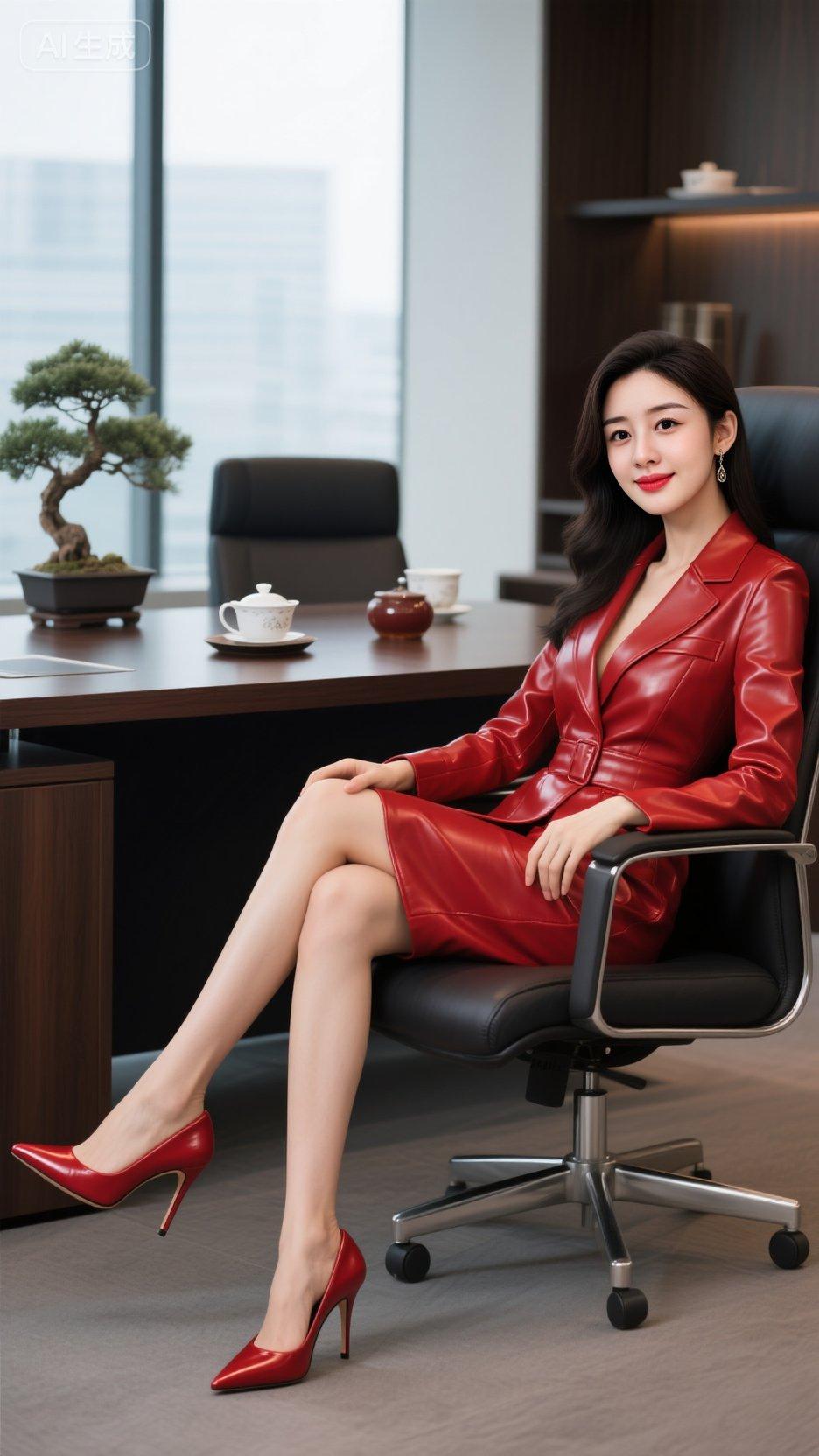 每日分享高跟鞋穿搭时尚红色气质女人