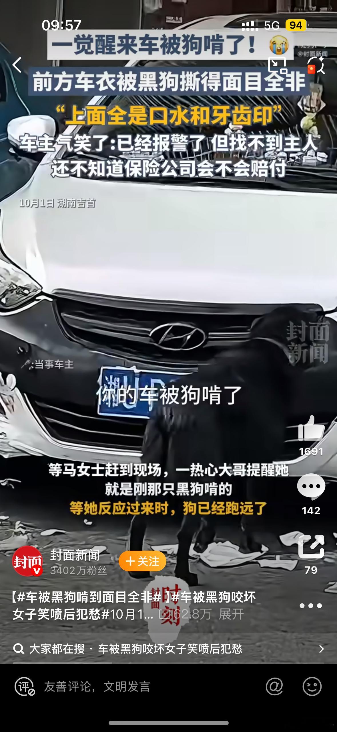 车被黑狗啃到面目全非看着也不像是饿了。那应该是，成年黑狗的崩溃瞬间？[doge]