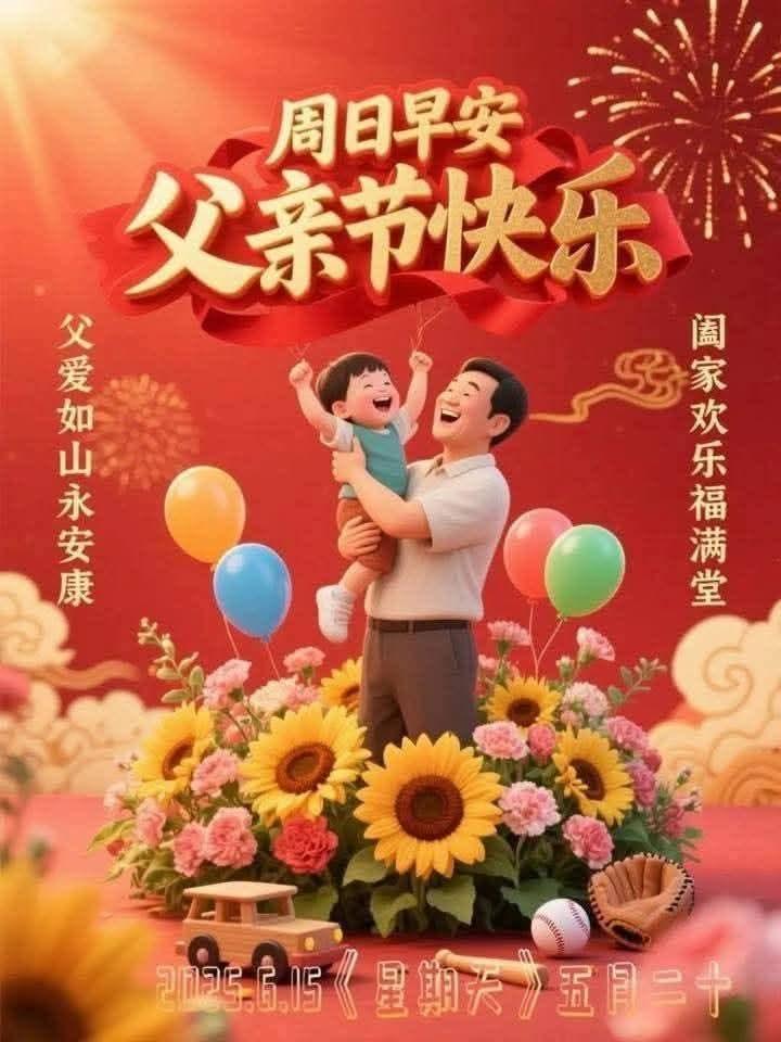 晨光破晓照晴窗，周日早安迎朝阳。向日葵开呈吉庆，彩球飘舞幸福长。双手擎起