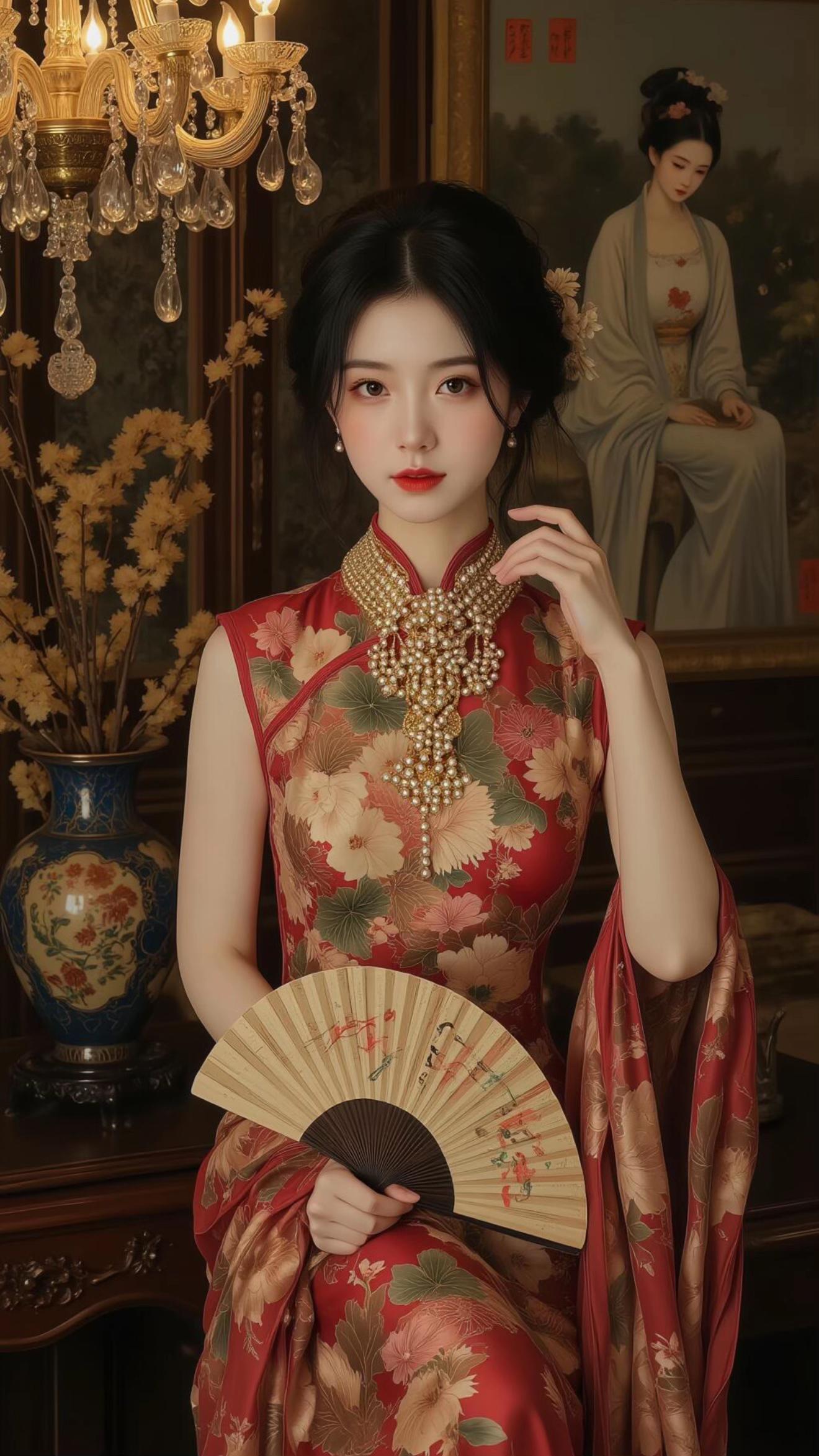 身着古风旗袍的美丽小姐姐，气质高雅似从旧时光走来。精致的旗袍剪裁...