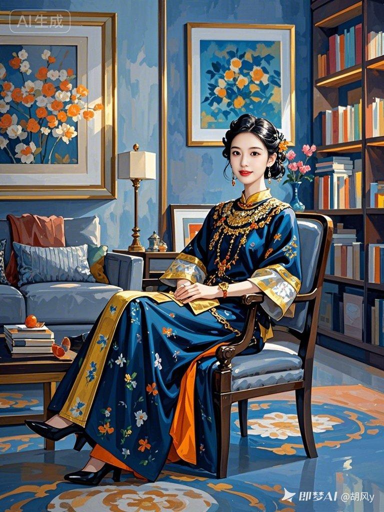 优雅古风美人，静坐书房，韵味十足！
